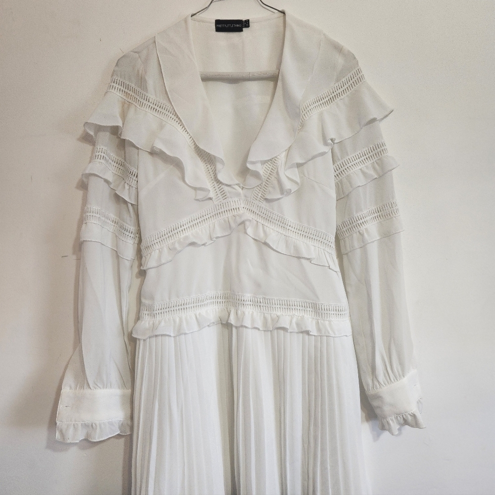 Romantic white dress NEW ruffled cutout details and pleated skirt. Shabby CHIC S - Picture 13 of 13